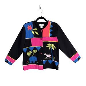 Vintage Womens Animal Jacket Embroidered Beaded Size PM Teacher Cottagecore